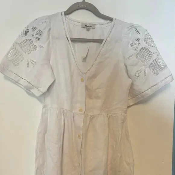 Madewell Cassie Button-Front Midi Dress in Linen White Size XS - Picture 5 of 9
